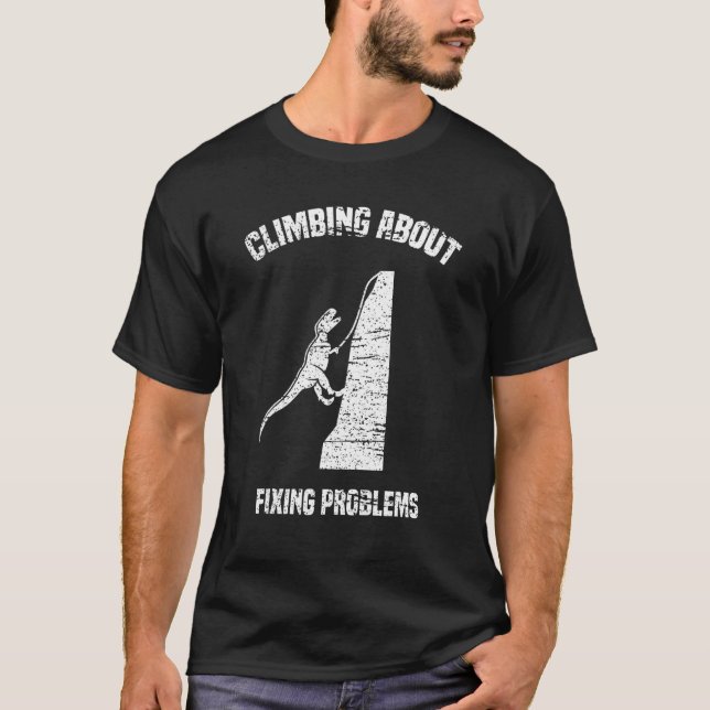 T-shirt Funny Climbing T-Rex Rock Climber Dinosaur (Devant)
