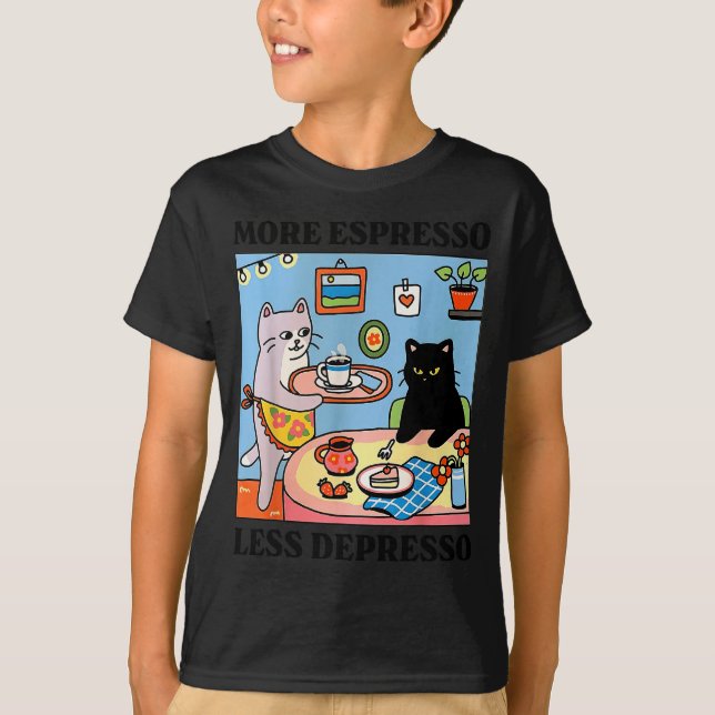 T-shirt Funny Coffee Lover With Cute Cat More Espresso Les (Devant)