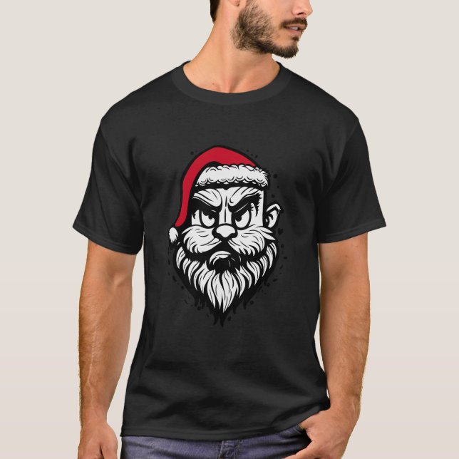T-shirt Funny cool Santa face Christmas Hipster  (Devant)