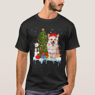 T-shirt Funny Corgi Amoureux des chiens Père Noël Lights C
