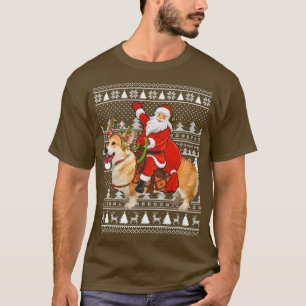 T-shirt Funny Corgi Dog Lover Santa Riding Corgi Ugly Chri