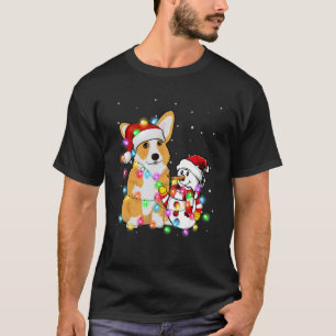 T-shirt Funny Corgi Dog Noël Tee Snowman Xmas Lights