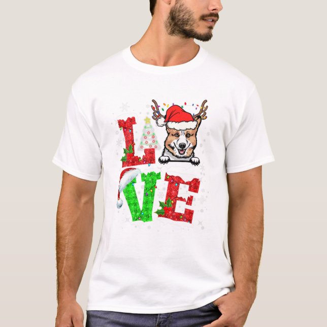 T-shirt Funny Corgi Dog Tree Christmas (Devant)