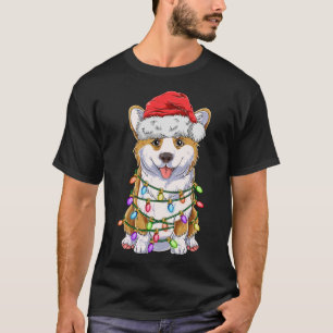T-shirt Funny Corgi Noël Lumières Cadeau Santa Hat D
