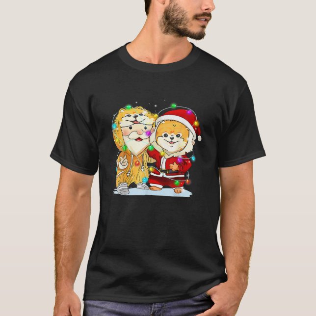 T-shirt Funny Costume Poméranien Et Père Noël Fée De Noël (Devant)