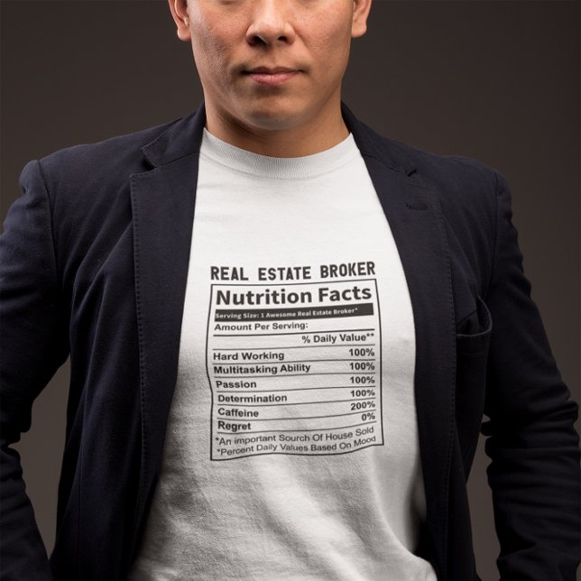 T-shirt Funny Courtier immobilier Realtor Nutrition Fiches (funny realtor real estate agent nutrition facts)