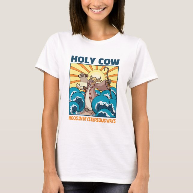 T-shirt Funny Cow Holy Cow Moos In Mysterious Ways Cartoon (Devant)