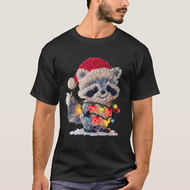 T-shirt Funny Crochet Christmas Raccoon Xmas Lights Girly  (Devant)
