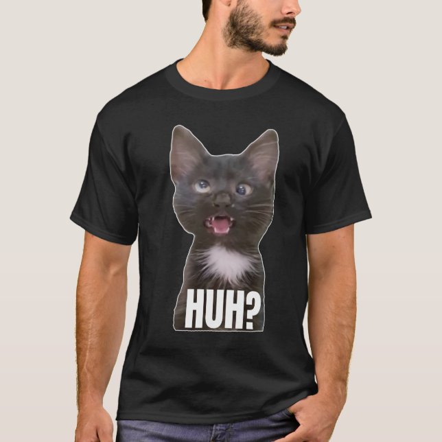 T-shirt Funny Cross Eyed Chat Mème Huh Funny Chat (Devant)