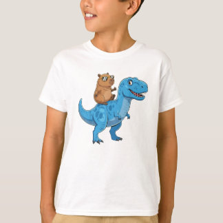 T-shirt Funny Cute Capybara Riding Dinosaur T Rex Dino Boy