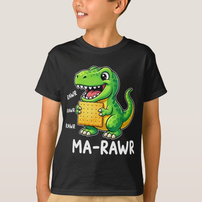 T-shirt Funny Cute T-Rex Dinosaur Eating Ma-Rawr  (Devant)