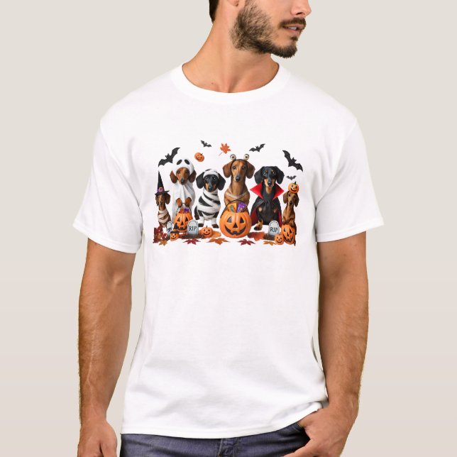 T-shirt Funny Dachshunds Amoureux des chiens d'Halloween (Devant)
