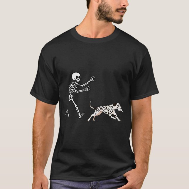 T-shirt Funny Dalmatian Running Skeleton Halloween  (Devant)