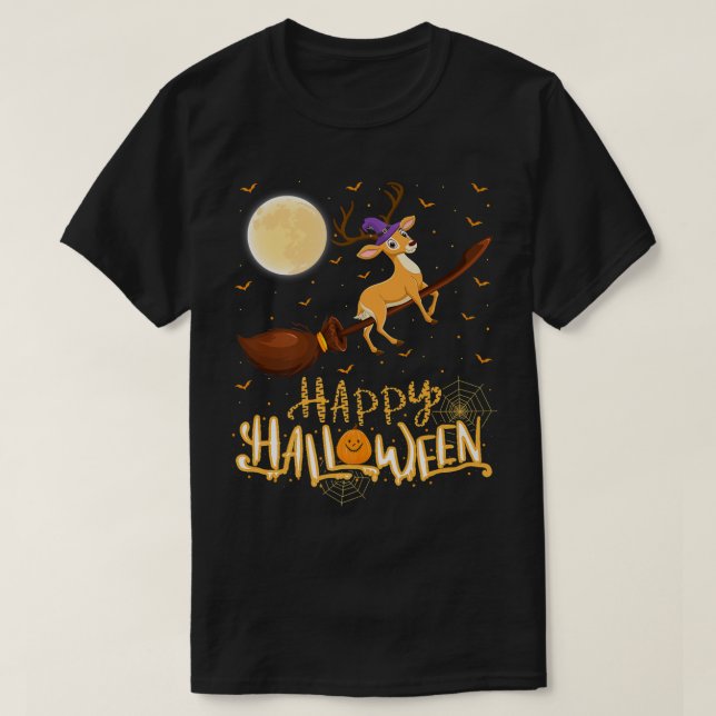 T-shirt Funny Deer Ride Sorcière Shot Deer Halloween (Design devant)