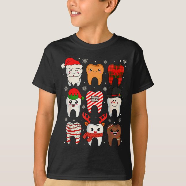 T-shirt Funny Dental Christmas Teeth Cute Xmas Dentist Squ (Devant)
