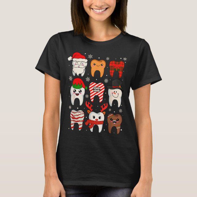 T-shirt Funny Dental Christmas Teeth Cute Xmas Dentist Squ (Devant)