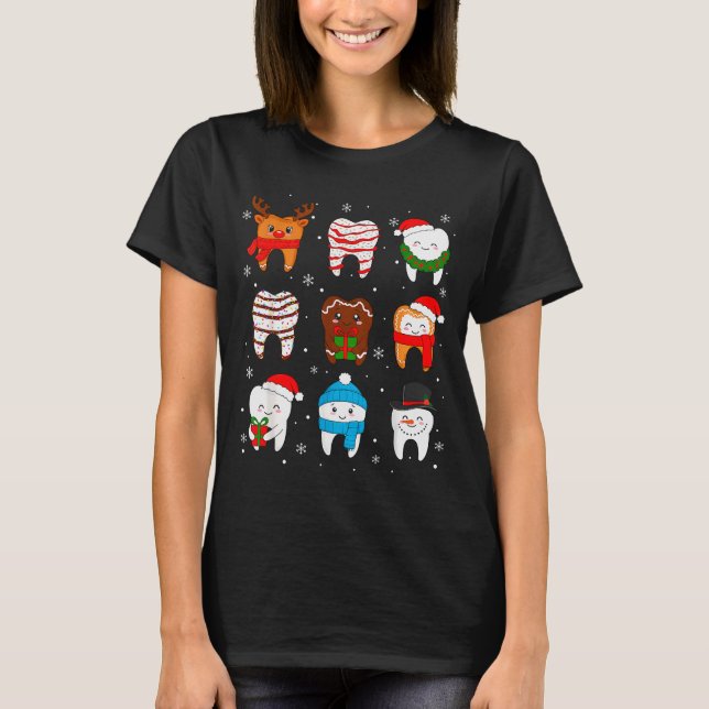 T-shirt Funny Dental Christmas Teeth Cute Xmas Dentist Squ (Devant)