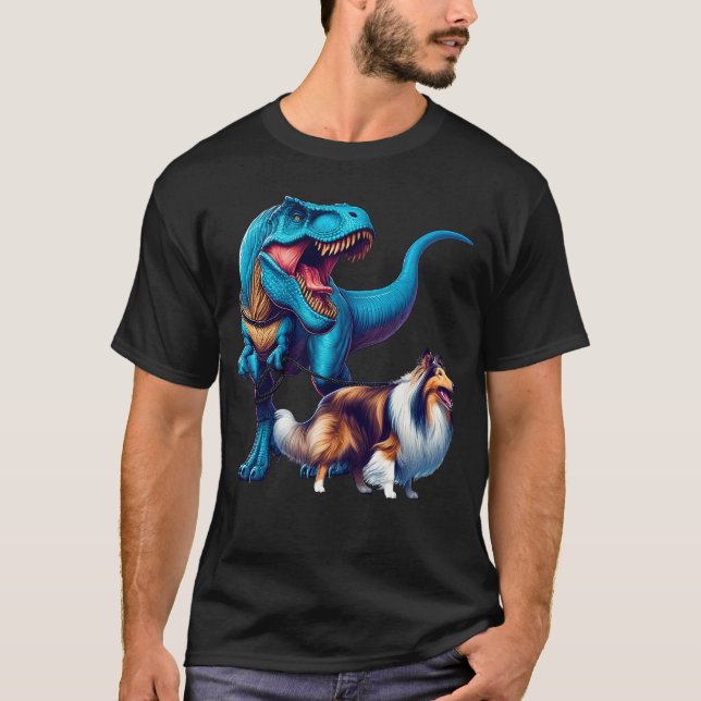 T-shirt Funny Dinosaur Collie Amoureux des chiens de march (Devant)