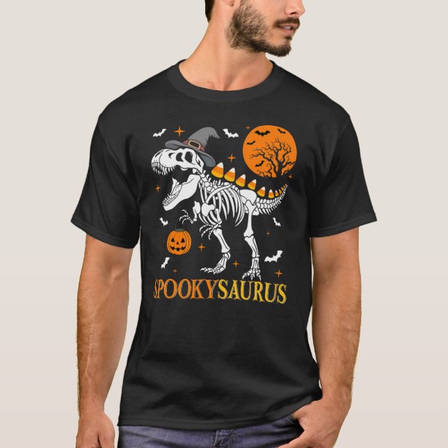 T-shirt Funny Dinosaur Spookysaurus Candy Corn Halloween T (Devant)