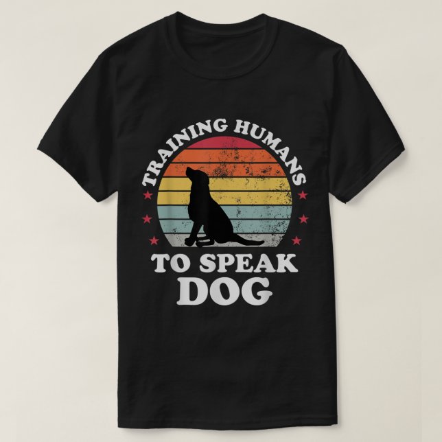T-shirt Funny Dog Trainer Retro Sunset Design (Design devant)
