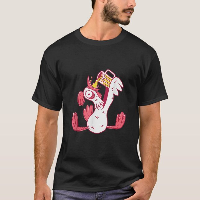 T-shirt Funny Drunk Rooster Animal Chicken Beer Alcohol Pa (Devant)
