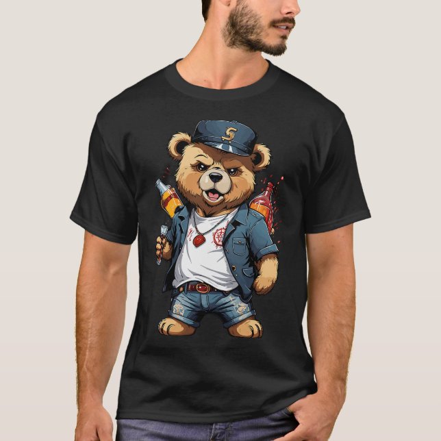 T-shirt Funny Drunken Rocker Teddy Bear (Devant)