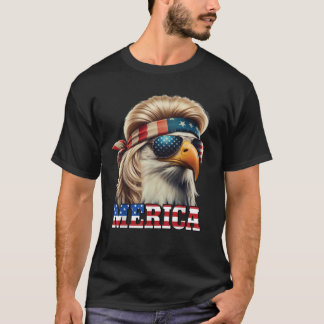 T-shirt Funny Eagle Merica 4 juillet Blonde Wig Mullet Fun
