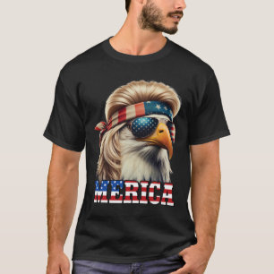 T-shirt Funny Eagle Merica 4 juillet Blonde Wig Mullet Fun