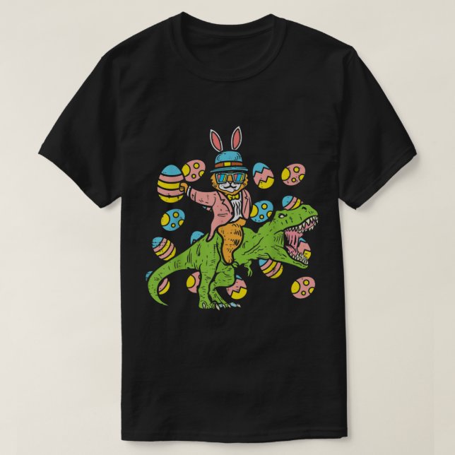 T-shirt Funny Easter Bunny Riding T-Rex (Design devant)