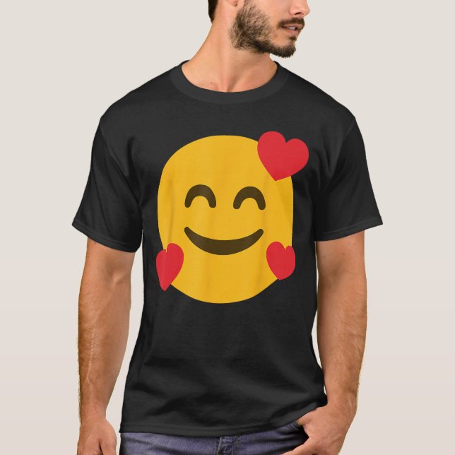 T-shirt Funny Emoticon Smiling Grin Face with Floating Hea (Devant)