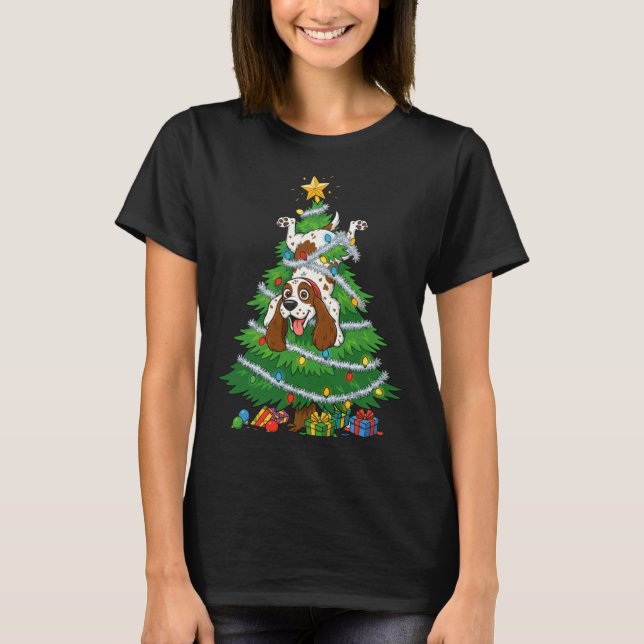 T-shirt Funny English Springer Spaniel Dog Christmas Tree  (Devant)