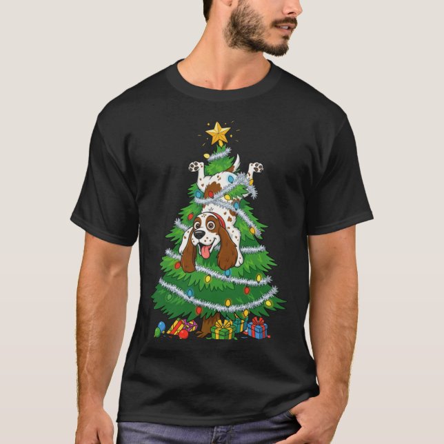 T-shirt Funny English Springer Spaniel Dog Christmas Tree  (Devant)