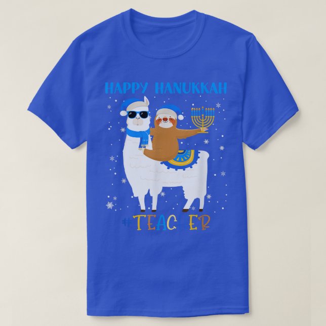 T-shirt Funny Enseignant Llama Sloth Menorah Hanoukka Chan (Design devant)