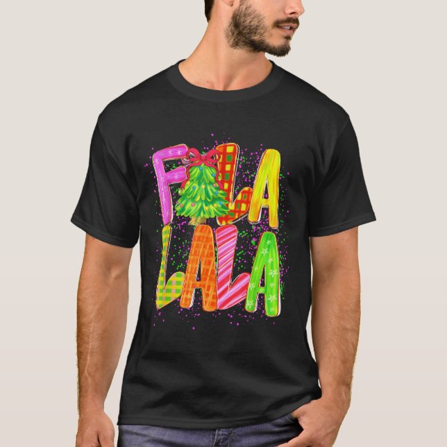 T-shirt Funny Fa La La Coquette Bow Checkered Christmas Tr (Devant)