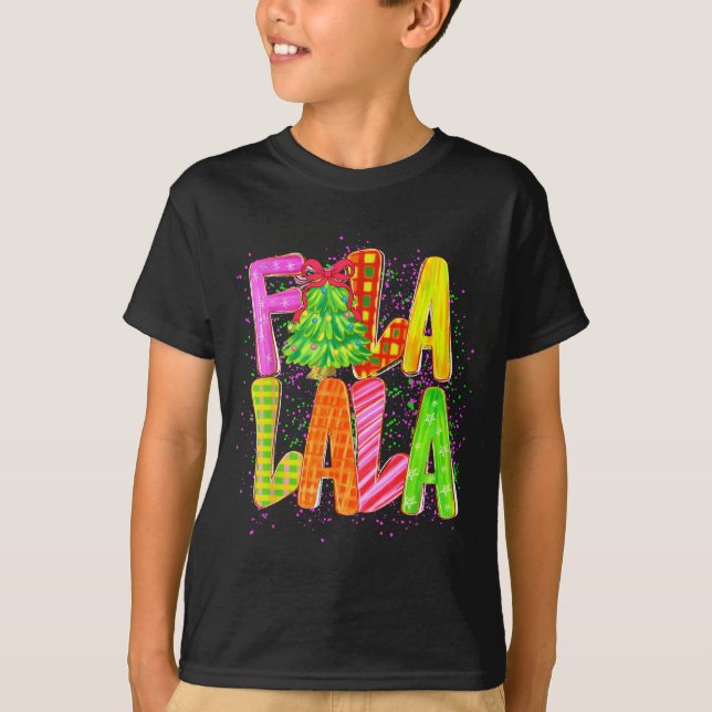 T-shirt Funny Fa La La Coquette Bow Checkered Christmas Tr (Devant)