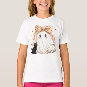 T-shirt Funny Fall Ghost Holding Black cat Halloween