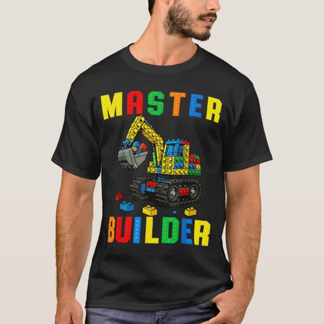 T-shirt Funny Family Master Builder Building Bricks Blocks (Devant)