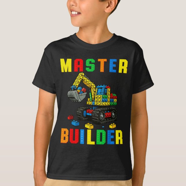 T-shirt Funny Family Master Builder Building Bricks Blocks (Devant)