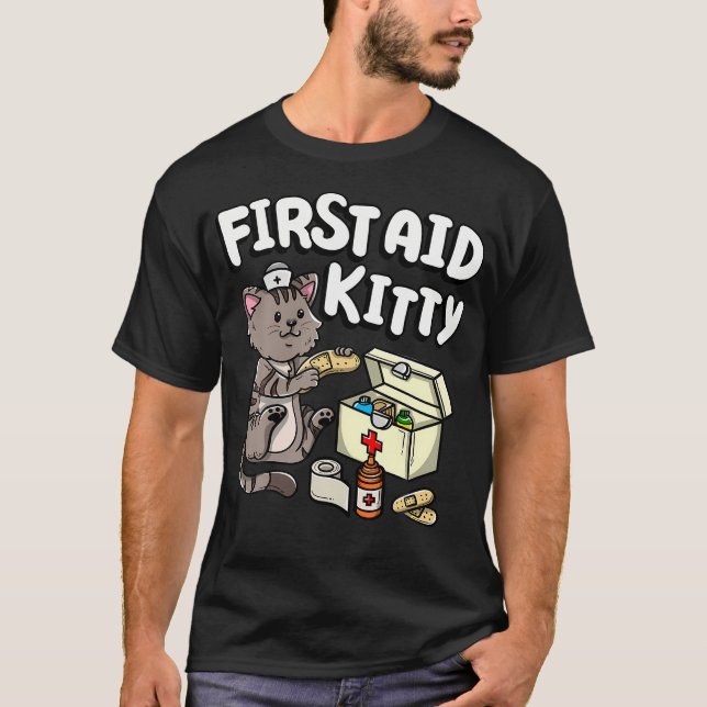T-shirt Funny First Aid Kitty Cat Medical Doctor Nurse (Devant)
