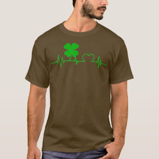 T-shirt Funny Four Leaf Clover Shamrock Heartbeat St