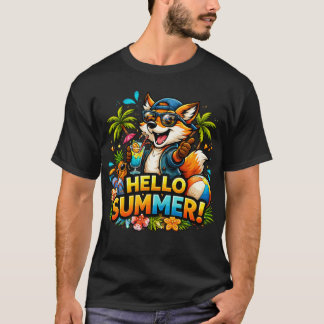 T-shirt Funny Fox Hello Summer Cartoon Design