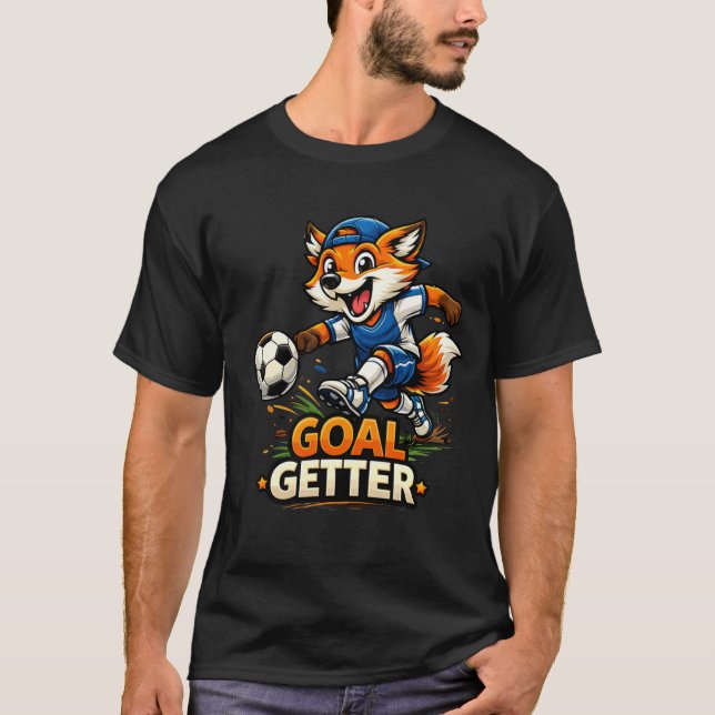 T-shirt Funny Fox Playing Soccer Cartoon Design (Devant)