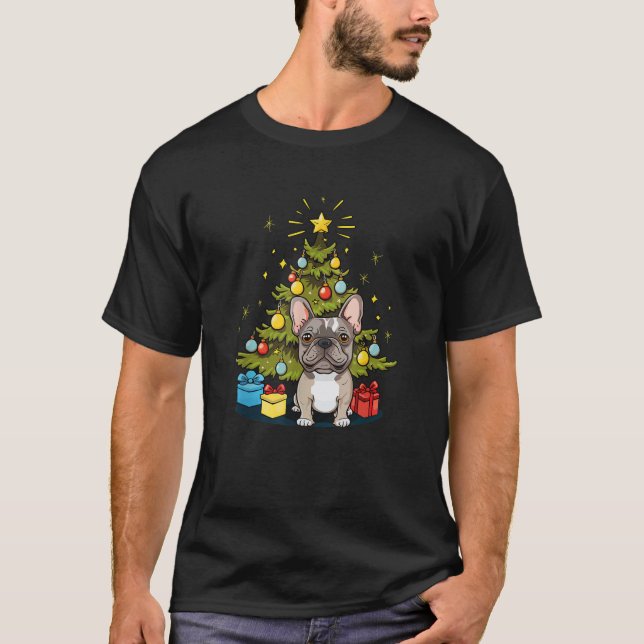 T-shirt Funny French Bulldog With Christmas Tree  (Devant)