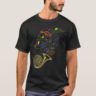 T-shirt Funny French Horn Rainbow Music Notes Cadeau
