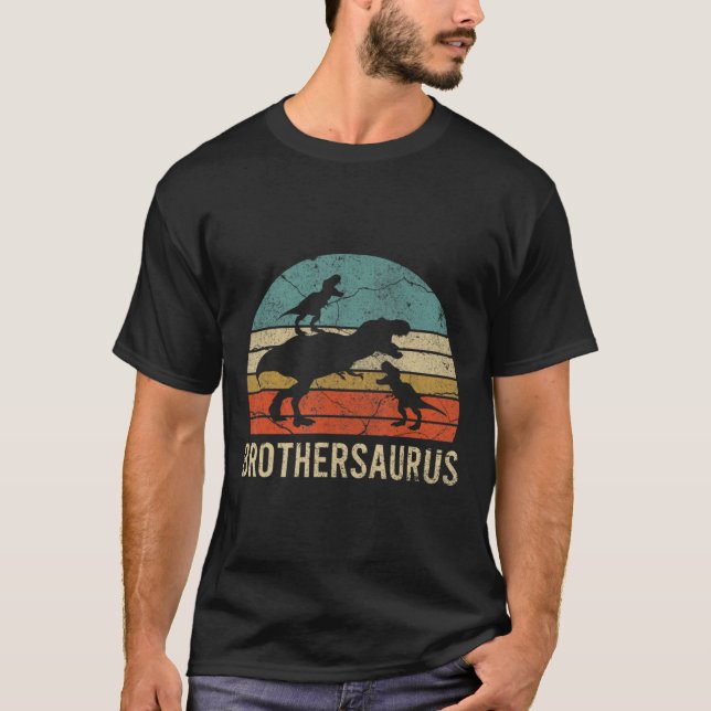 T-shirt Funny Frère Dinosaur 3 Trois enfants Big Little Br (Devant)