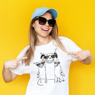 T-shirt Funny Fun Grinning Gang Chien Chat Caractères Parr