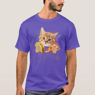 T-shirt Funny Galay CatSpace Cat Eat Pizza et Taco