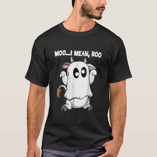T-shirt Funny Ghost Cow Moo I Mean Boo Pumpkin Moon (Devant)