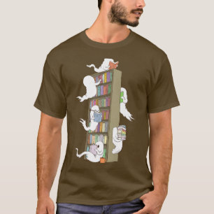 T-shirt Funny Ghosts livres hantés bibliothèque café Hallo