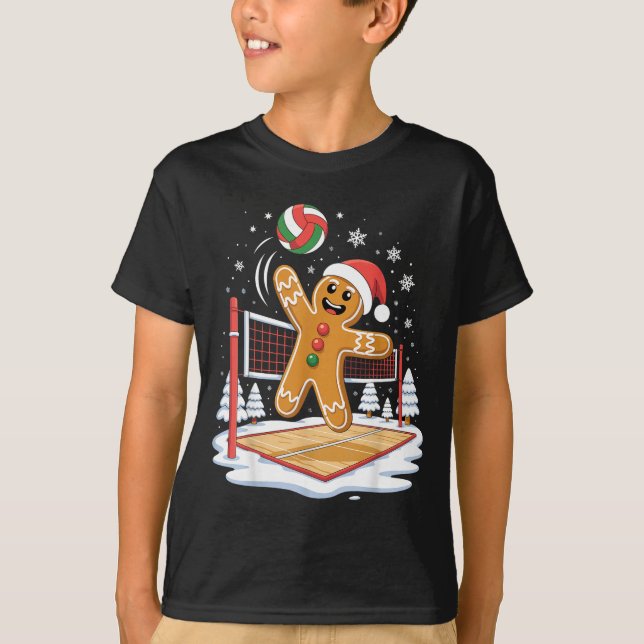 T-shirt Funny Gingerbread Volleyball Player Christmas  (Devant)